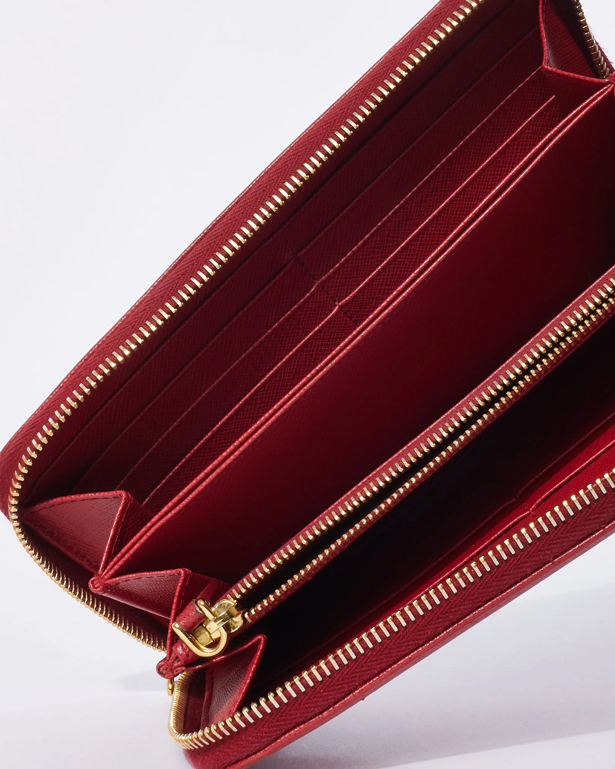 Prada Red Saffiano Leather Long Zip Wallet