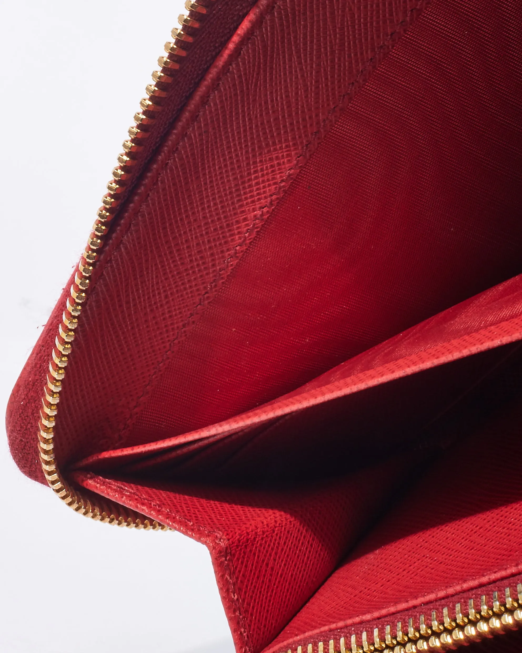 Prada Red Saffiano Leather Long Zip Wallet