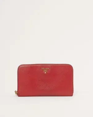 Prada Red Saffiano Leather Zippy Wallet