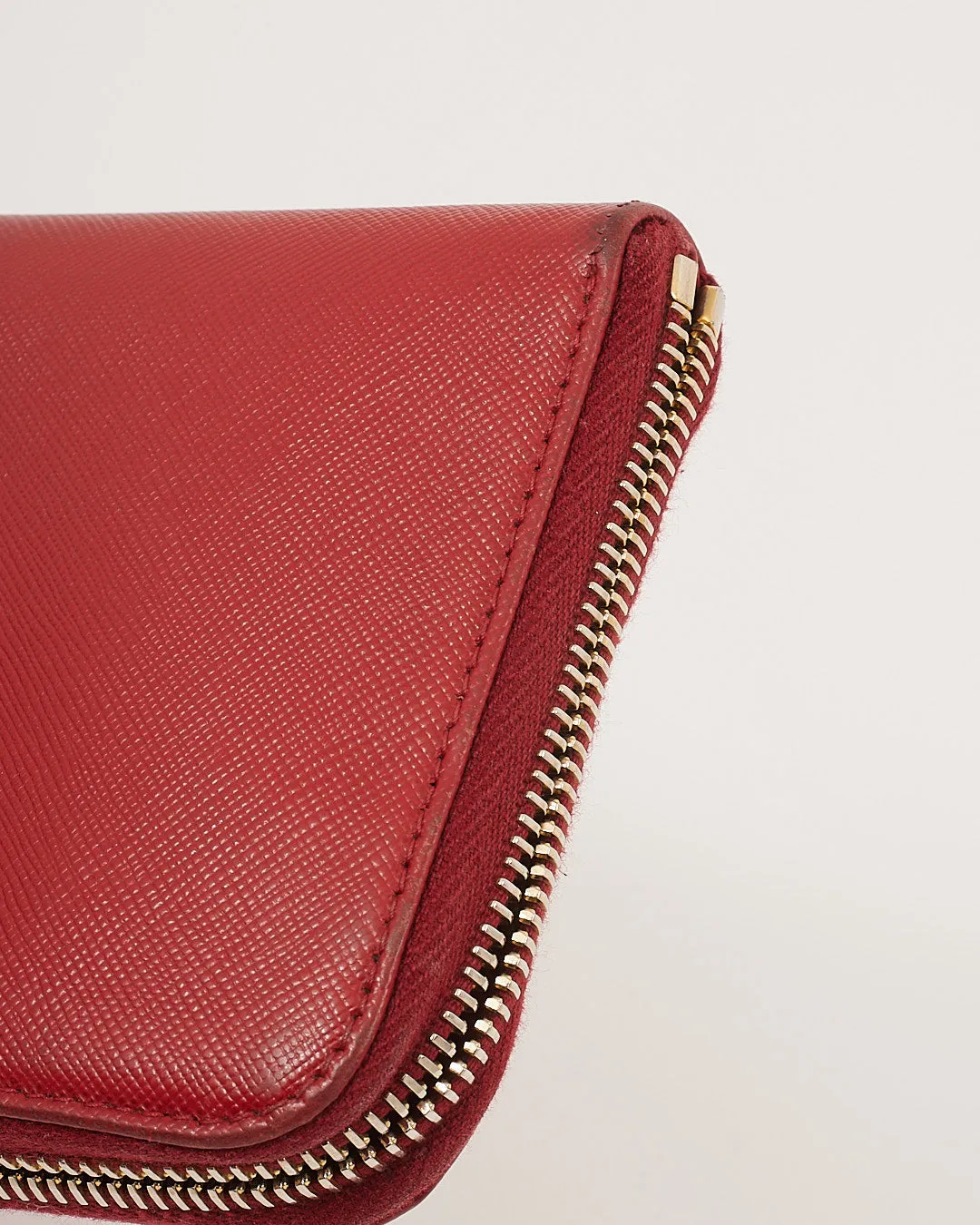 Prada Red Saffiano Leather Zippy Wallet