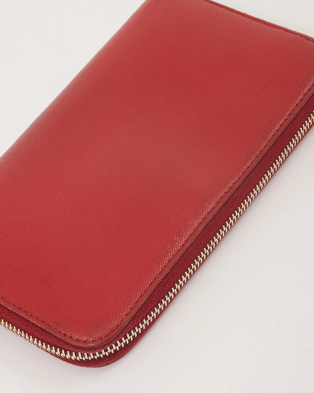 Prada Red Saffiano Leather Zippy Wallet