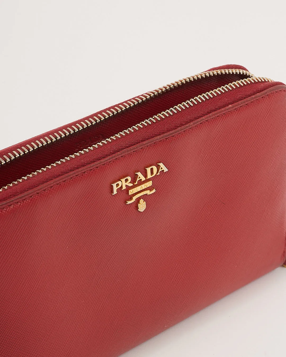 Prada Red Saffiano Leather Zippy Wallet