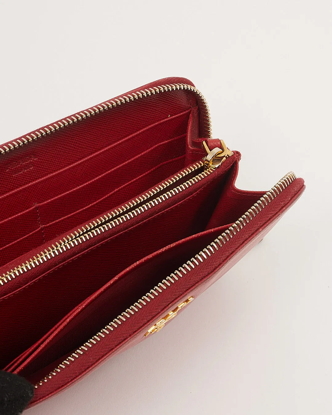 Prada Red Saffiano Leather Zippy Wallet