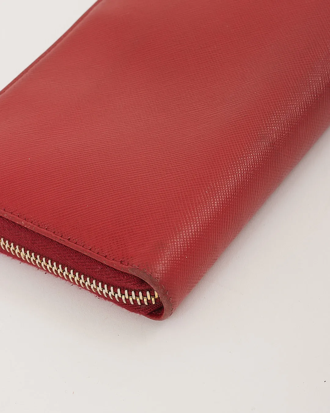 Prada Red Saffiano Leather Zippy Wallet