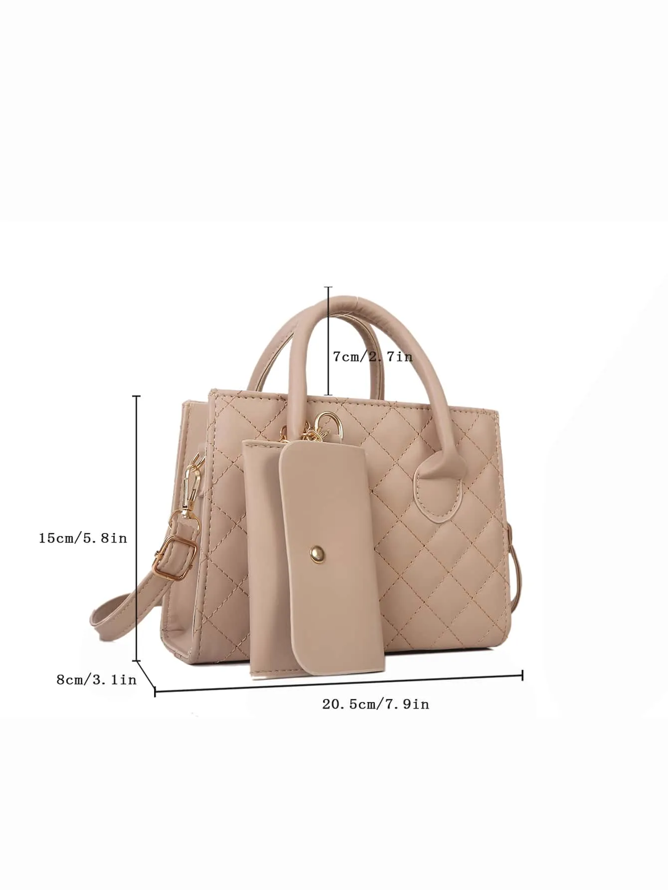 Quilted Double Handle Square Bag With Coin Purse - Khaki- FD ⚡