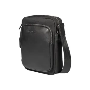 RB2002A | Nylon/Genuine Leather Shoulder Bag, with light grain. Zip closure and adjustable shoulder strap - Color Black - Dimensions: cm 15.5 x 21 x 7. Packaging: Non-woven fabric bag