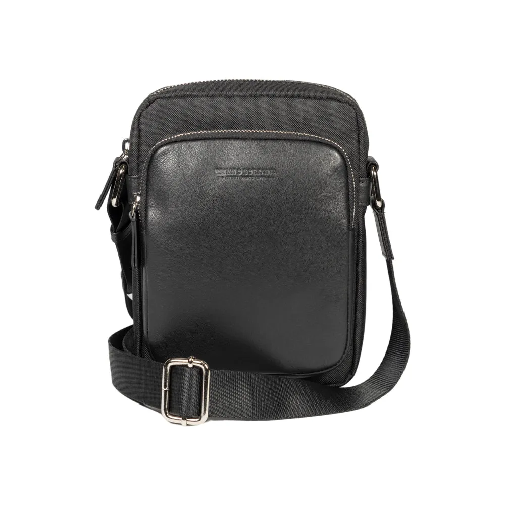 RB2002A | Nylon/Genuine Leather Shoulder Bag, with light grain. Zip closure and adjustable shoulder strap - Color Black - Dimensions: cm 15.5 x 21 x 7. Packaging: Non-woven fabric bag