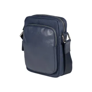 RB2002D | Nylon/Genuine Leather Shoulder Bag, with light grain. Zip closure and adjustable shoulder strap - Color Blue - Dimensions: cm 15.5 x 21 x 7. Packaging: Non-woven fabric bag