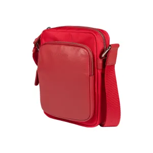 RB2002V | Nylon/Genuine Leather Shoulder Bag, with light grain. Zip closure and adjustable shoulder strap - Color Red - Dimensions: cm 15.5 x 21 x 7. Packaging: Non-woven fabric bag