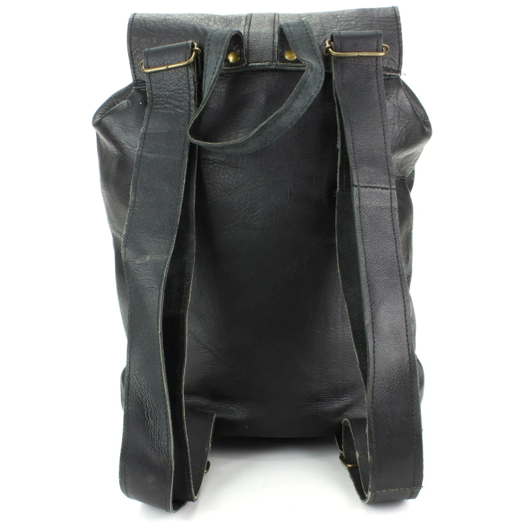 Real Leather Backpack with Two Front Pockets - Black