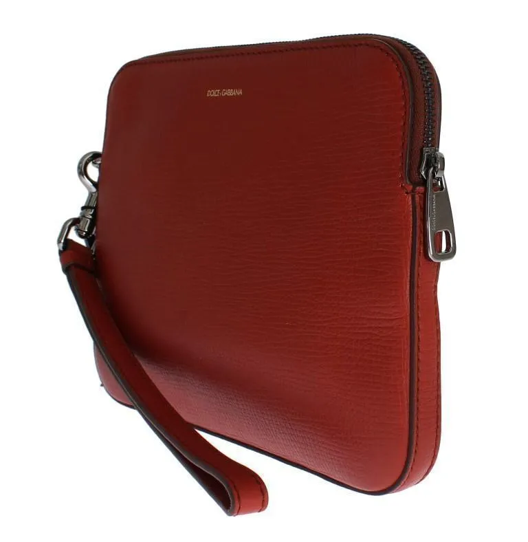 Red Leather Mens Organizer Clutch Wallet Wristlet