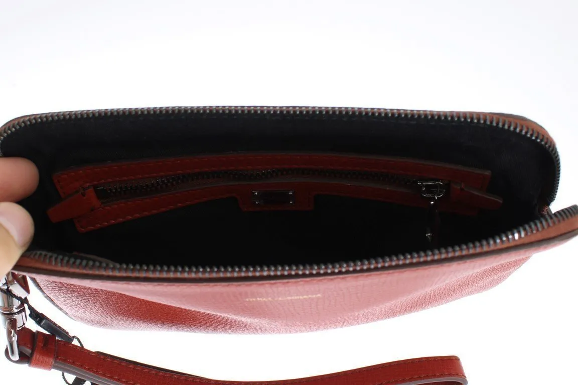 Red Leather Mens Organizer Clutch Wallet Wristlet