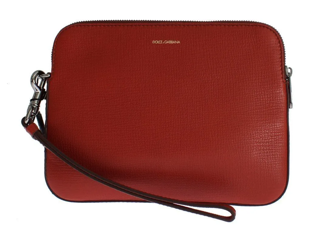 Red Leather Mens Organizer Clutch Wallet Wristlet