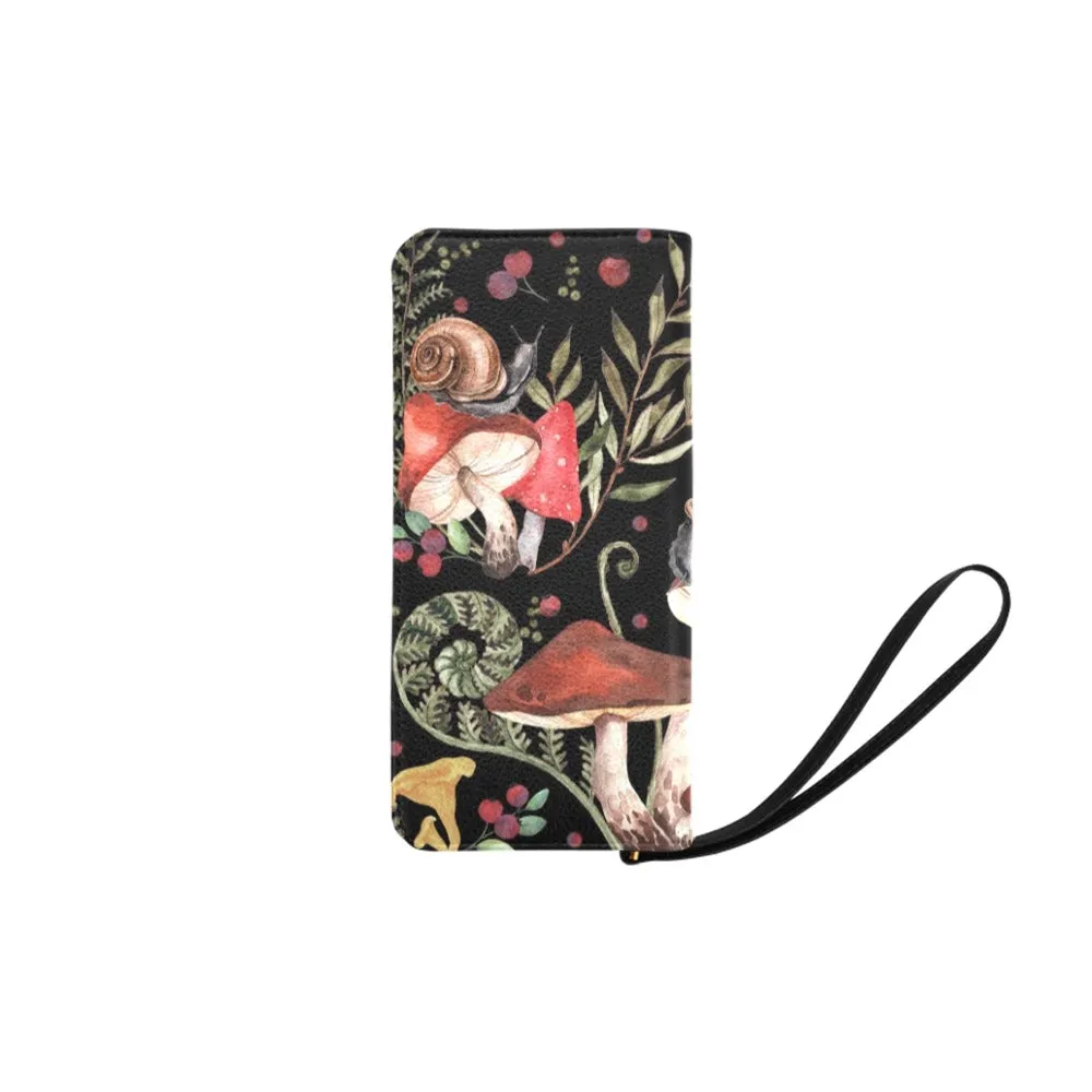 Red Mushrooms Clutch Purse Zippered Wallet with Strap