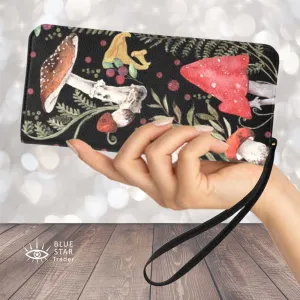 Red Mushrooms Clutch Purse Zippered Wallet with Strap