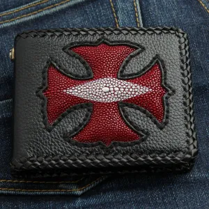 Red Stingray Leather Cross Men's Bifold Biker Chain Wallet