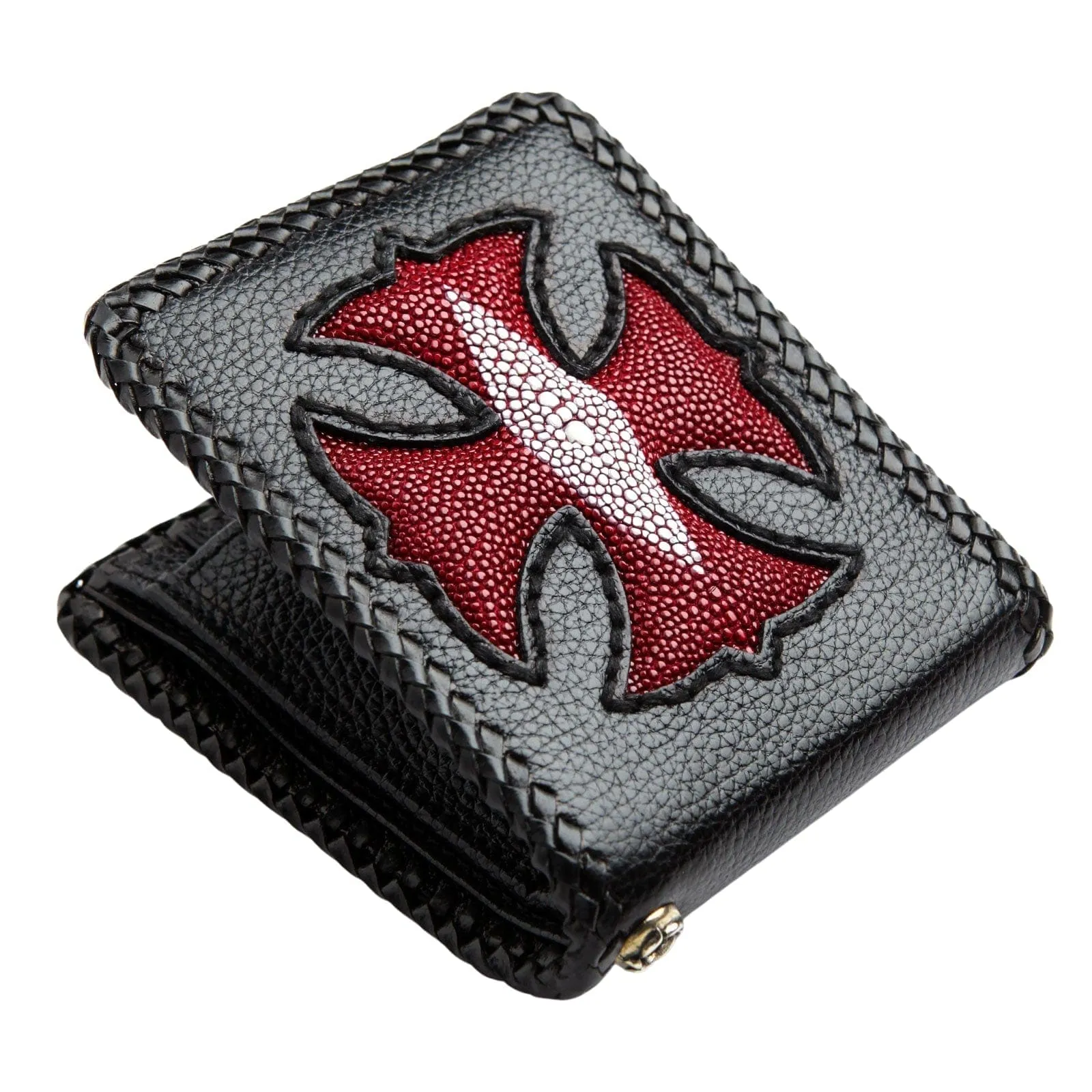 Red Stingray Leather Cross Men's Bifold Biker Chain Wallet