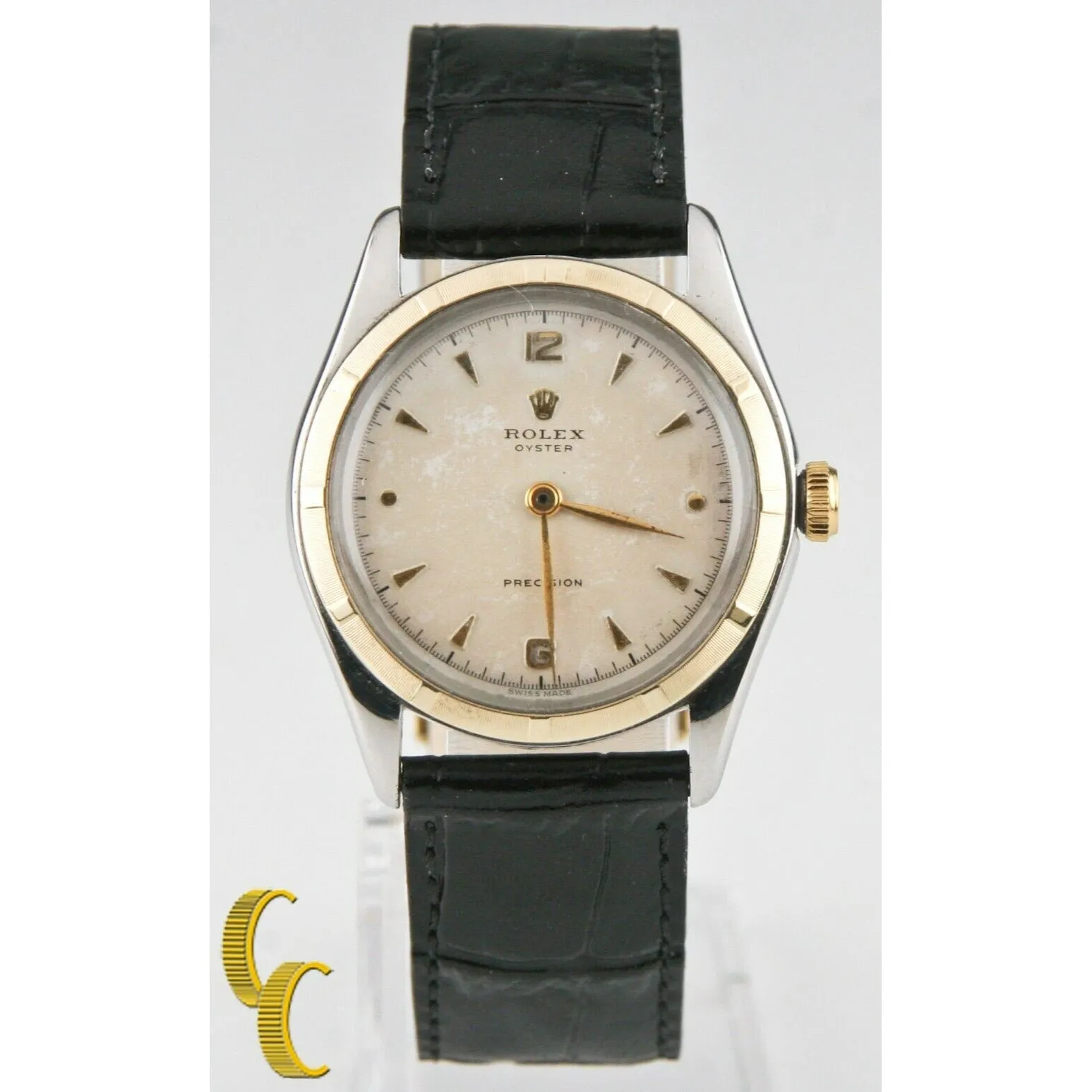 Rolex Vintage Men's Two-Tone Oyster Precision Watch w/ Leather Band 5059