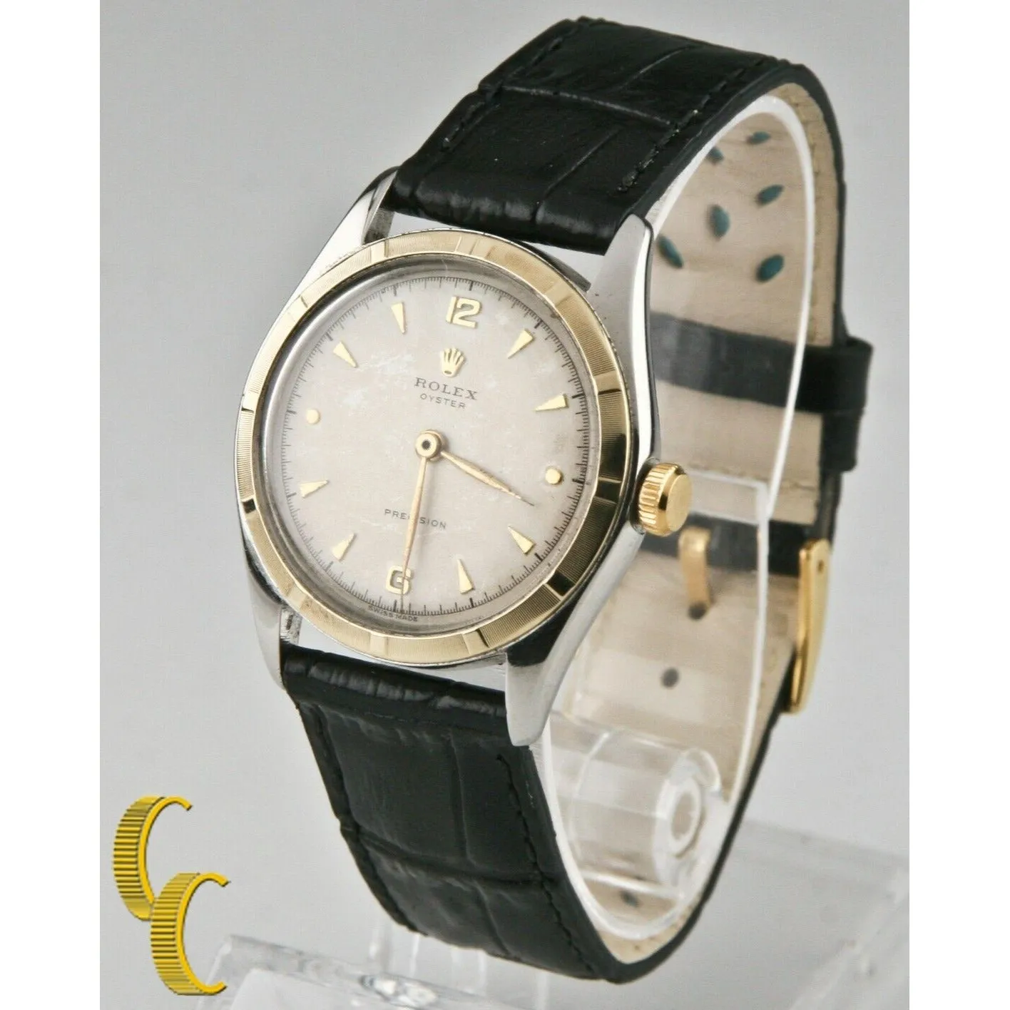 Rolex Vintage Men's Two-Tone Oyster Precision Watch w/ Leather Band 5059