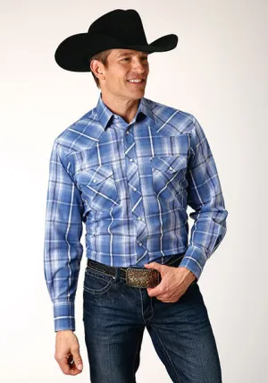 Roper Men's Blue/White/Navy Plaid Western Snap Shirt