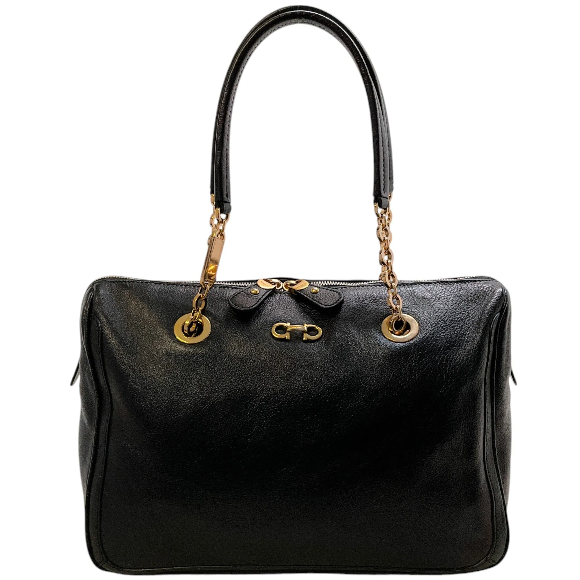 Salvatore Ferragamo Black Leather Double Gancio Bag