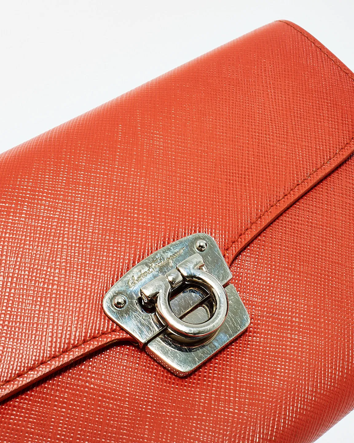 Salvatore Ferragamo Red Leather Long Wallet