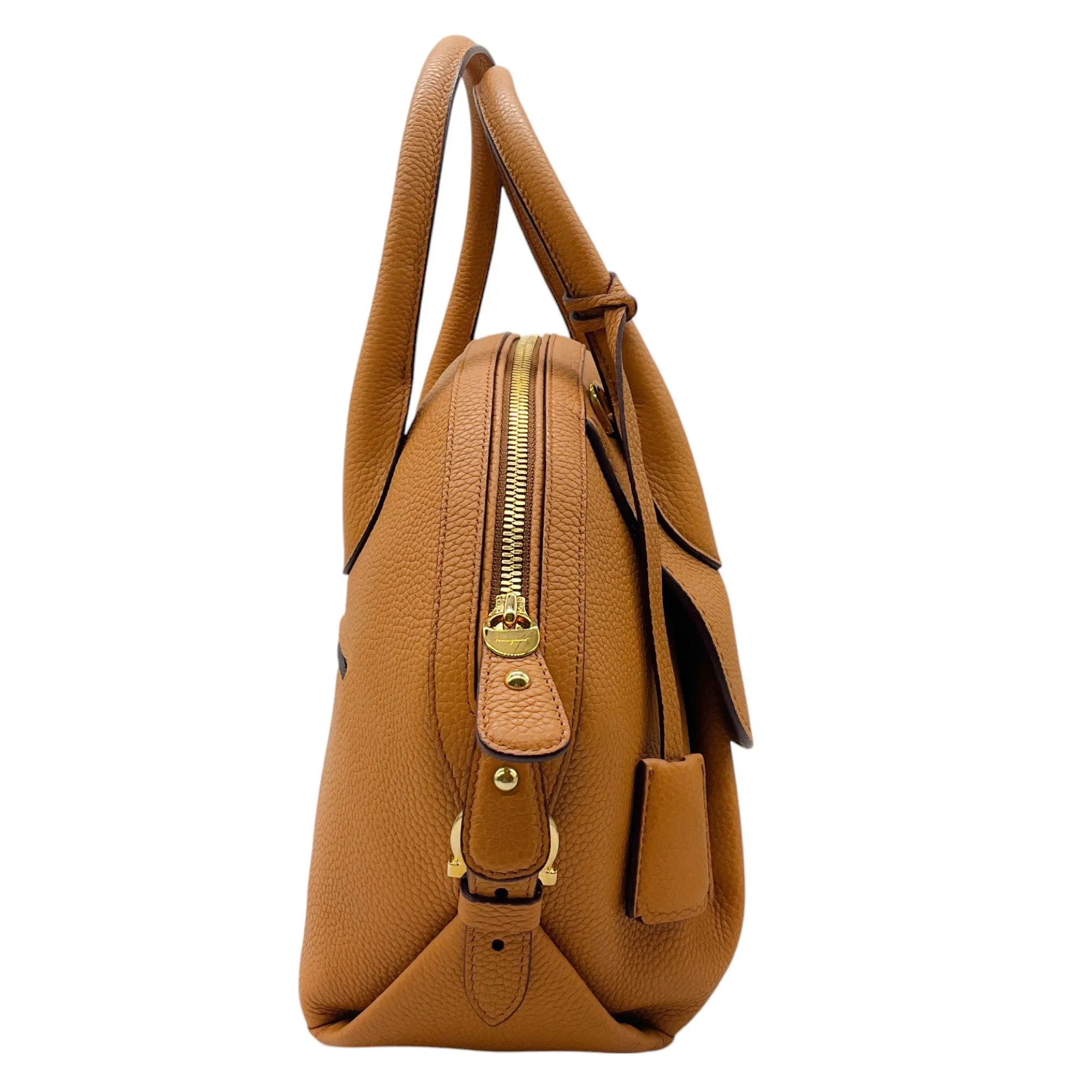 Salvatore Ferragamo Tan Fiamma Pebbled Leather Shoulder Bag