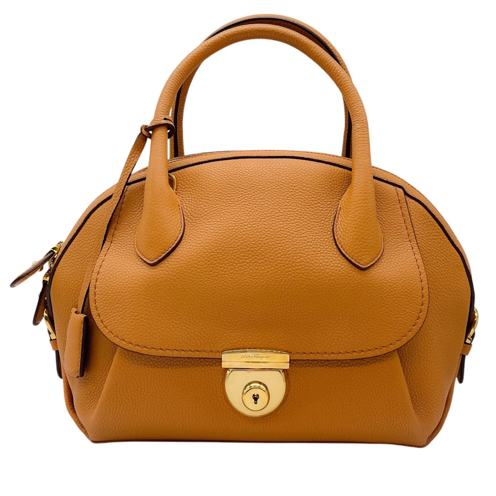 Salvatore Ferragamo Tan Fiamma Pebbled Leather Shoulder Bag