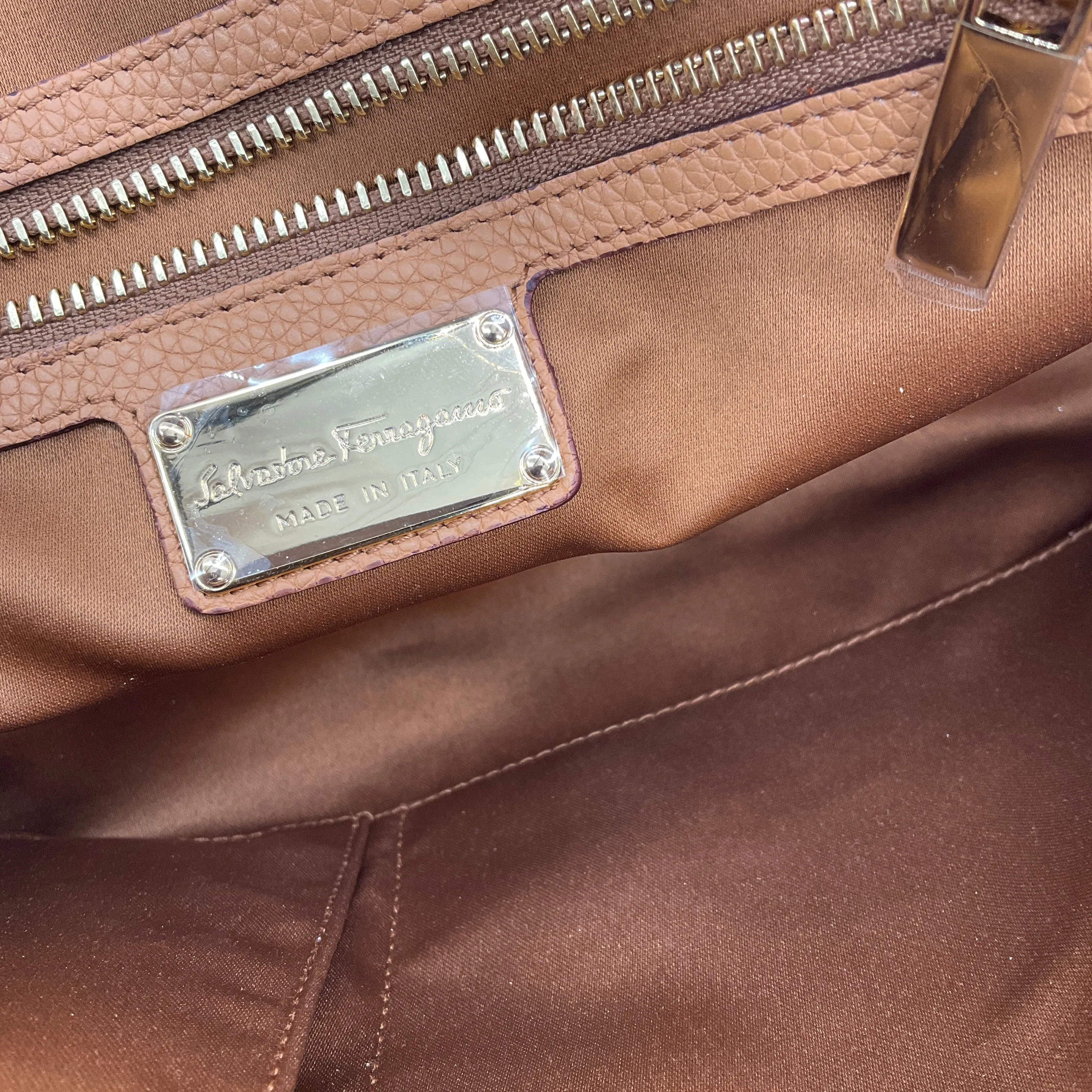 Salvatore Ferragamo Tan Fiamma Pebbled Leather Shoulder Bag