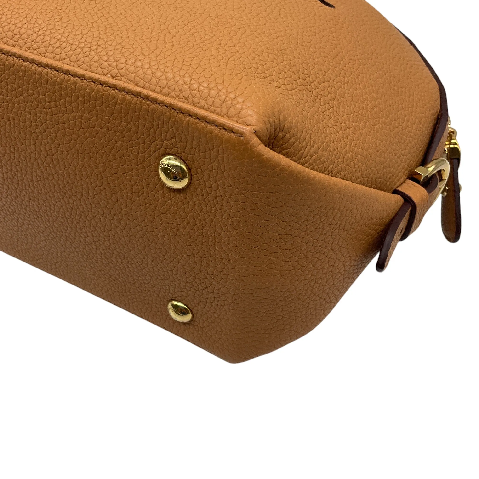 Salvatore Ferragamo Tan Fiamma Pebbled Leather Shoulder Bag