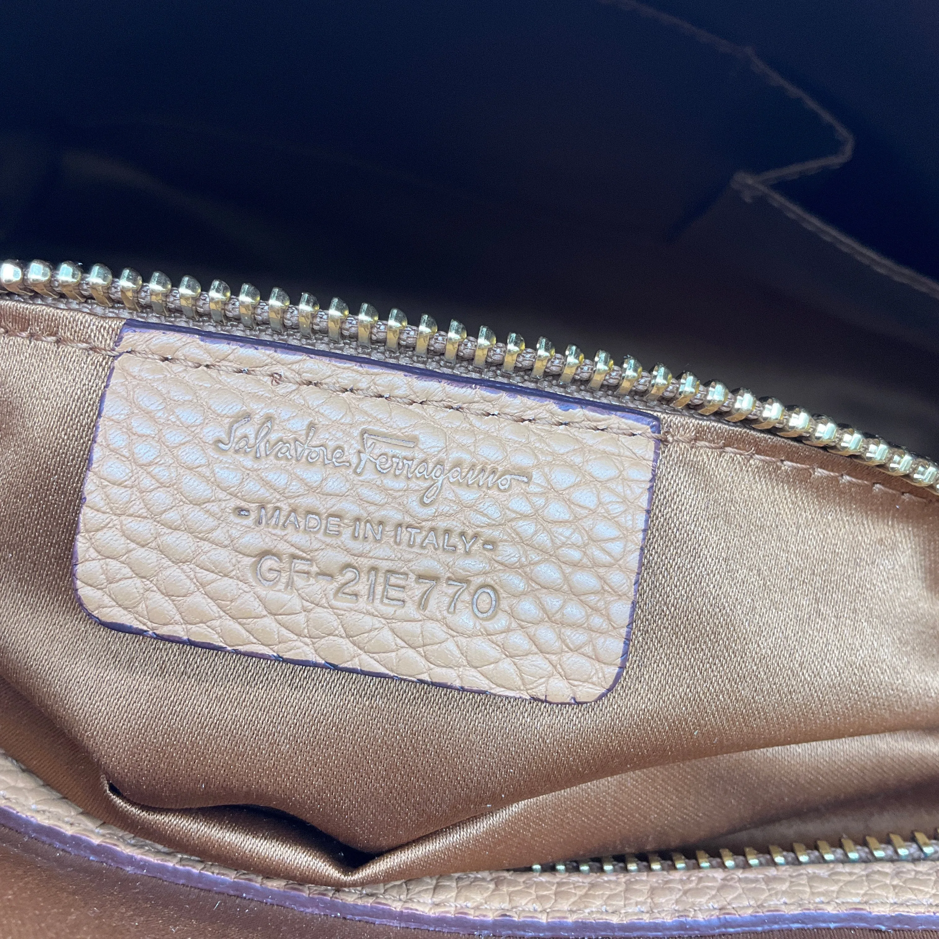 Salvatore Ferragamo Tan Fiamma Pebbled Leather Shoulder Bag