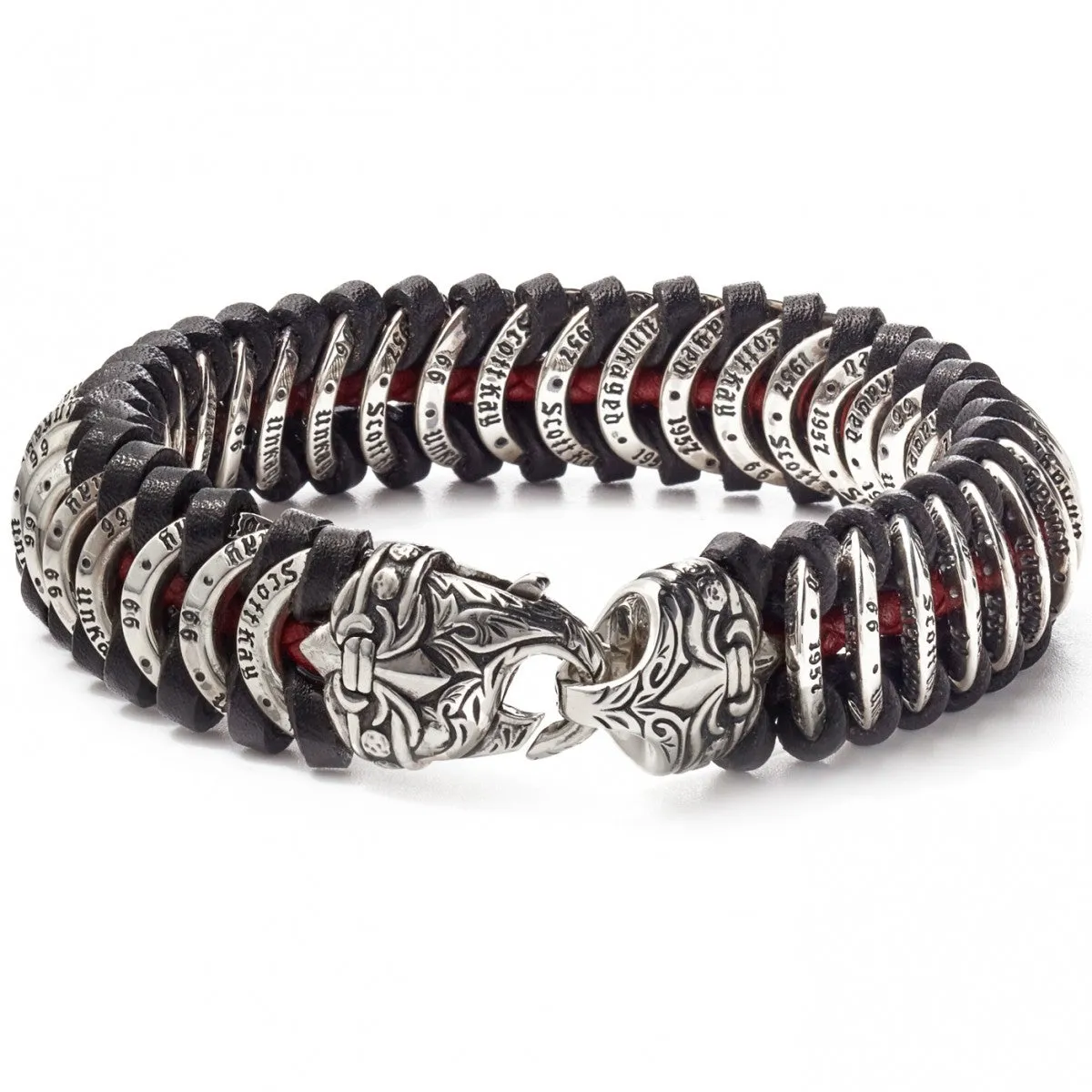 Scott Kay Leather and Hammered Silver  Bracelet, 8.5 Inches