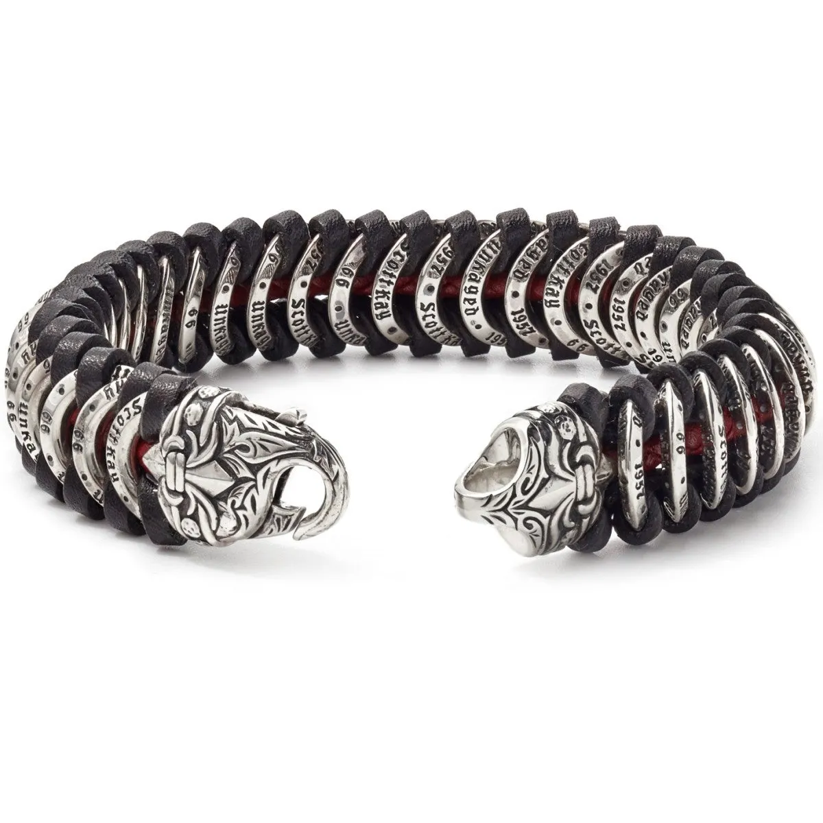 Scott Kay Leather and Hammered Silver  Bracelet, 8.5 Inches