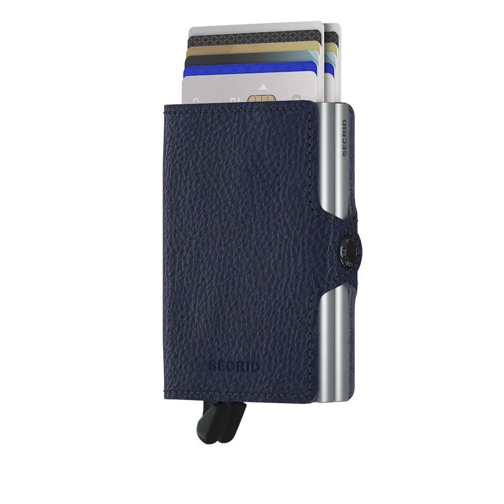SECRID Twinwallet Leather - Veg Tanned Navy-Silver