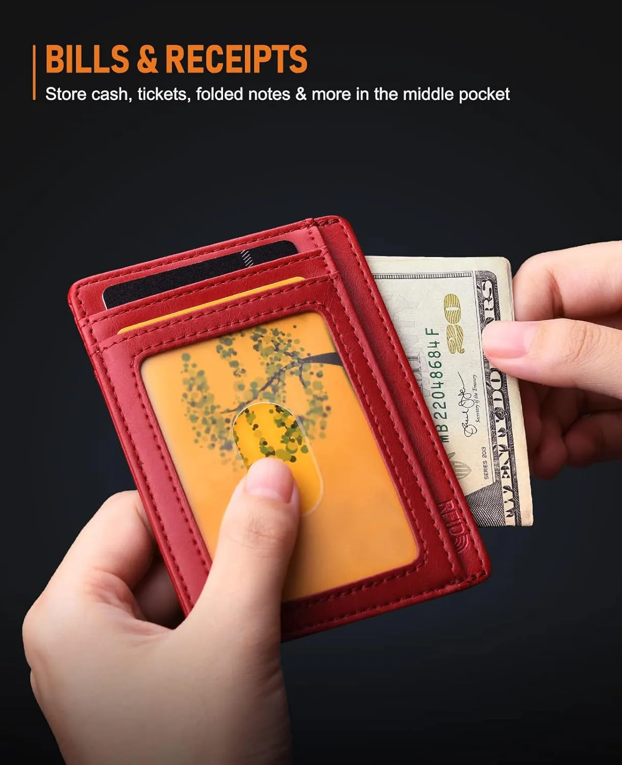 Slim Minimalist Front Pocket RFID Blocking Leather Wallets-Red