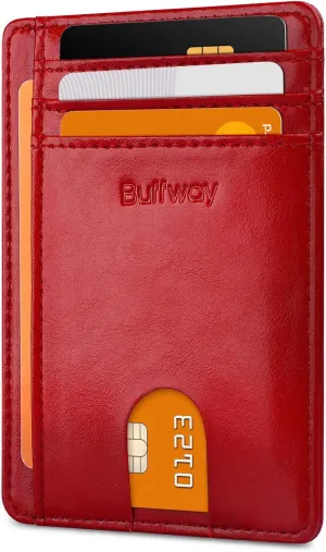 Slim Minimalist Front Pocket RFID Blocking Leather Wallets-Red