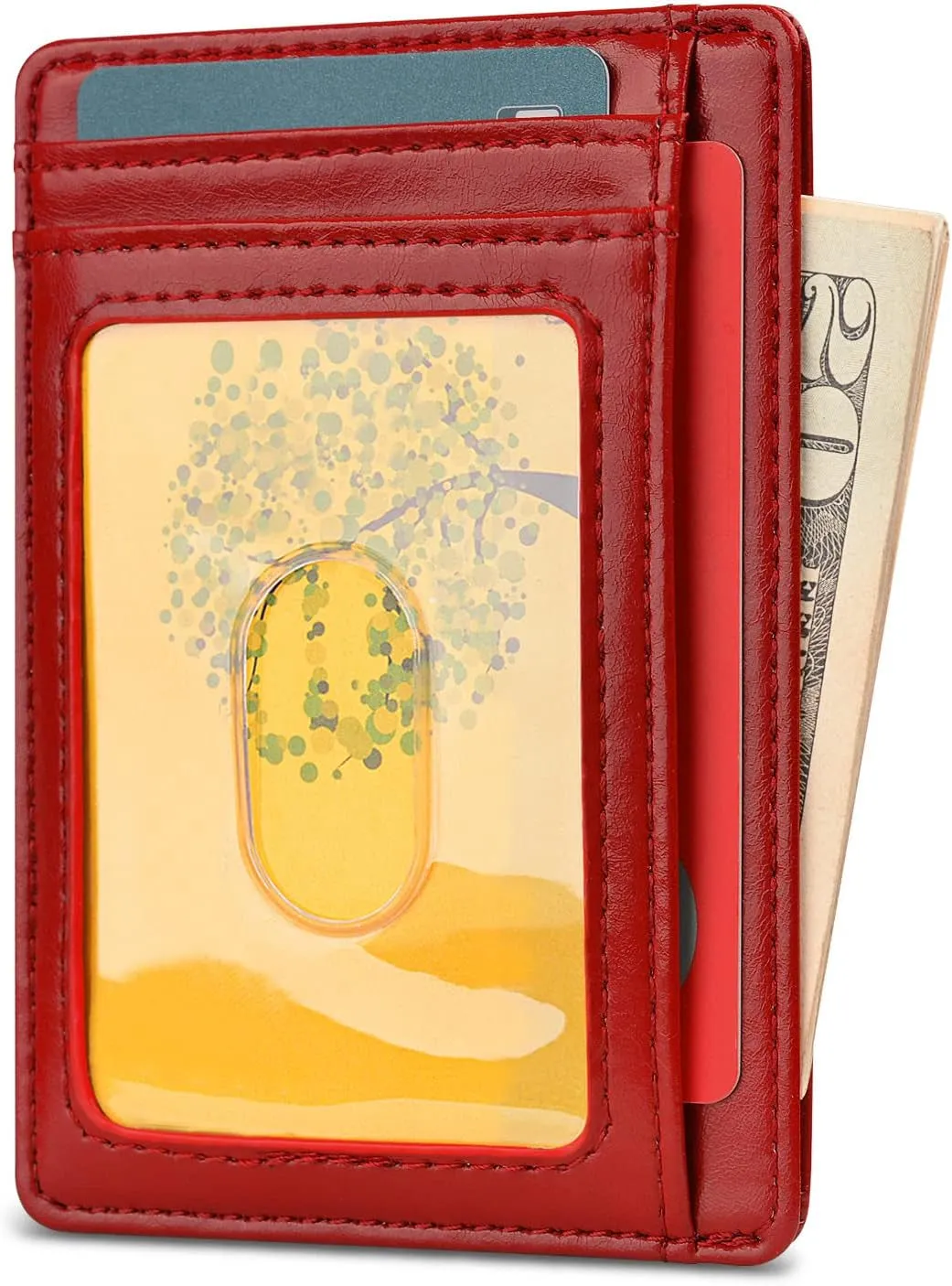 Slim Minimalist Front Pocket RFID Blocking Leather Wallets-Red