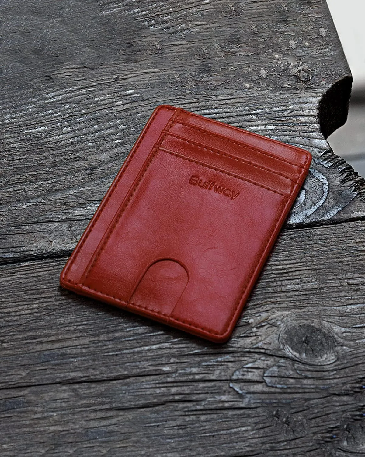 Slim Minimalist Front Pocket RFID Blocking Leather Wallets-Red