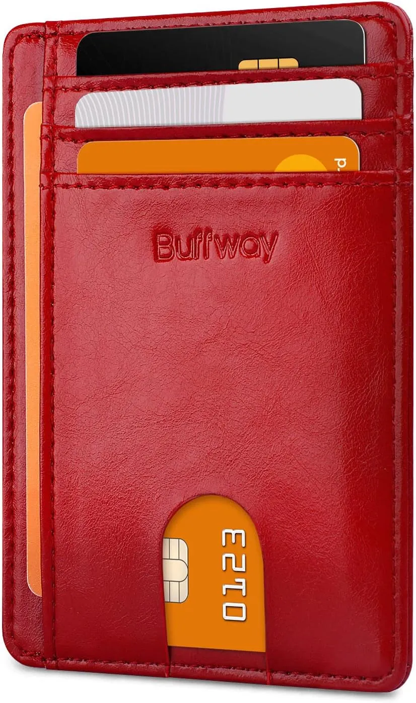 Slim Minimalist Front Pocket RFID Blocking Leather Wallets-Red