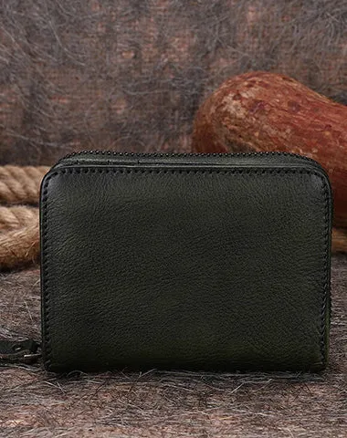 Small Red Leather Bifold Wallet Vintage Billfold Cute Women Zip Wallet For Ladies