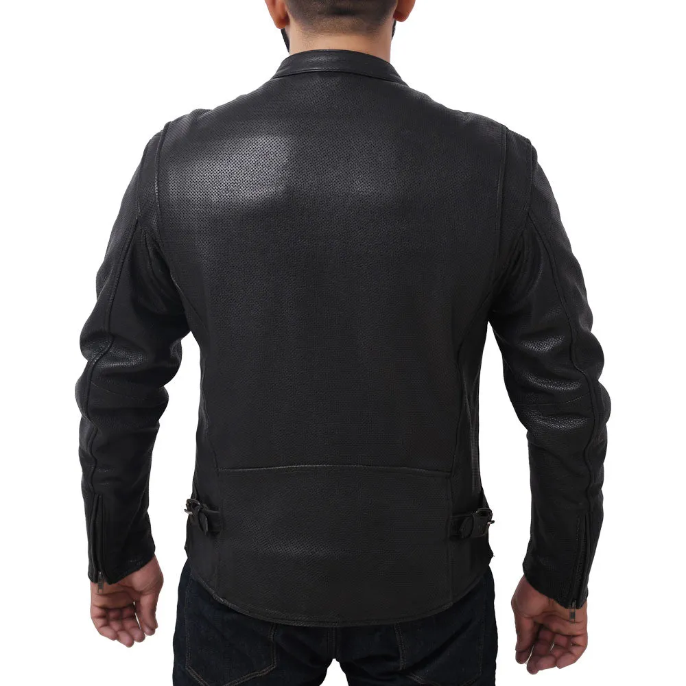 STAR Motorcycle Perforated Leather Jacket
