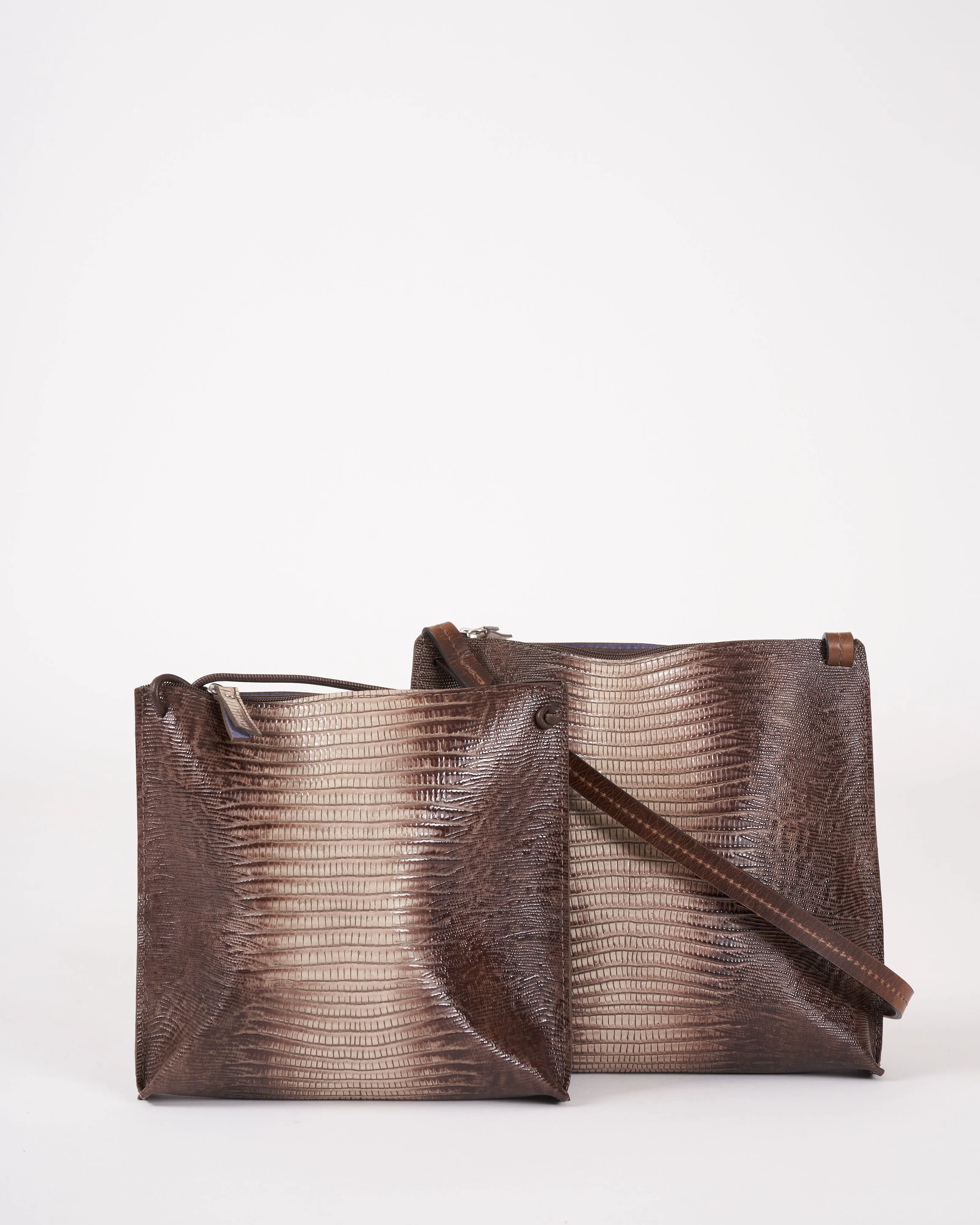 strappy pouch - khaki embossed lizard
