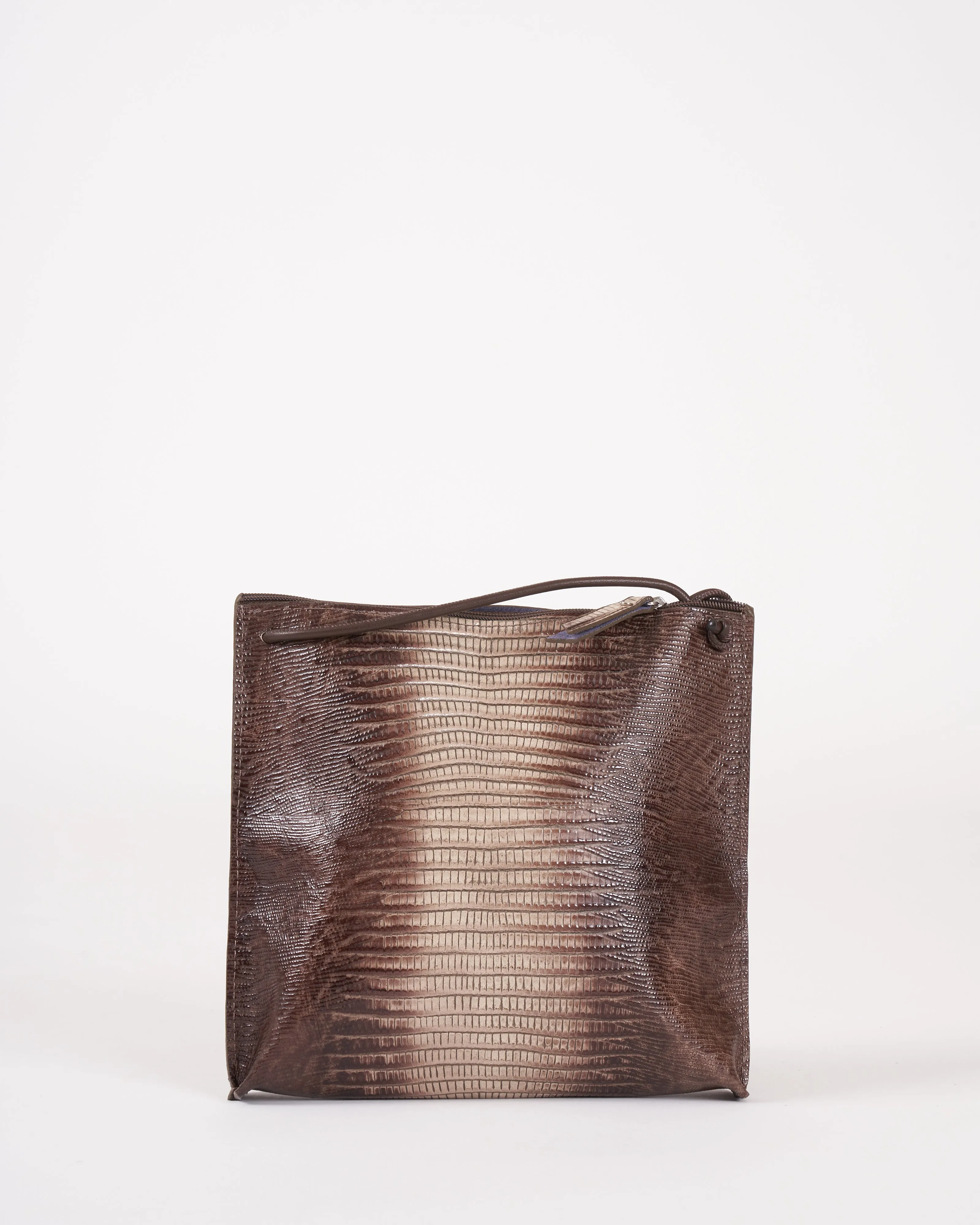 strappy pouch - khaki embossed lizard