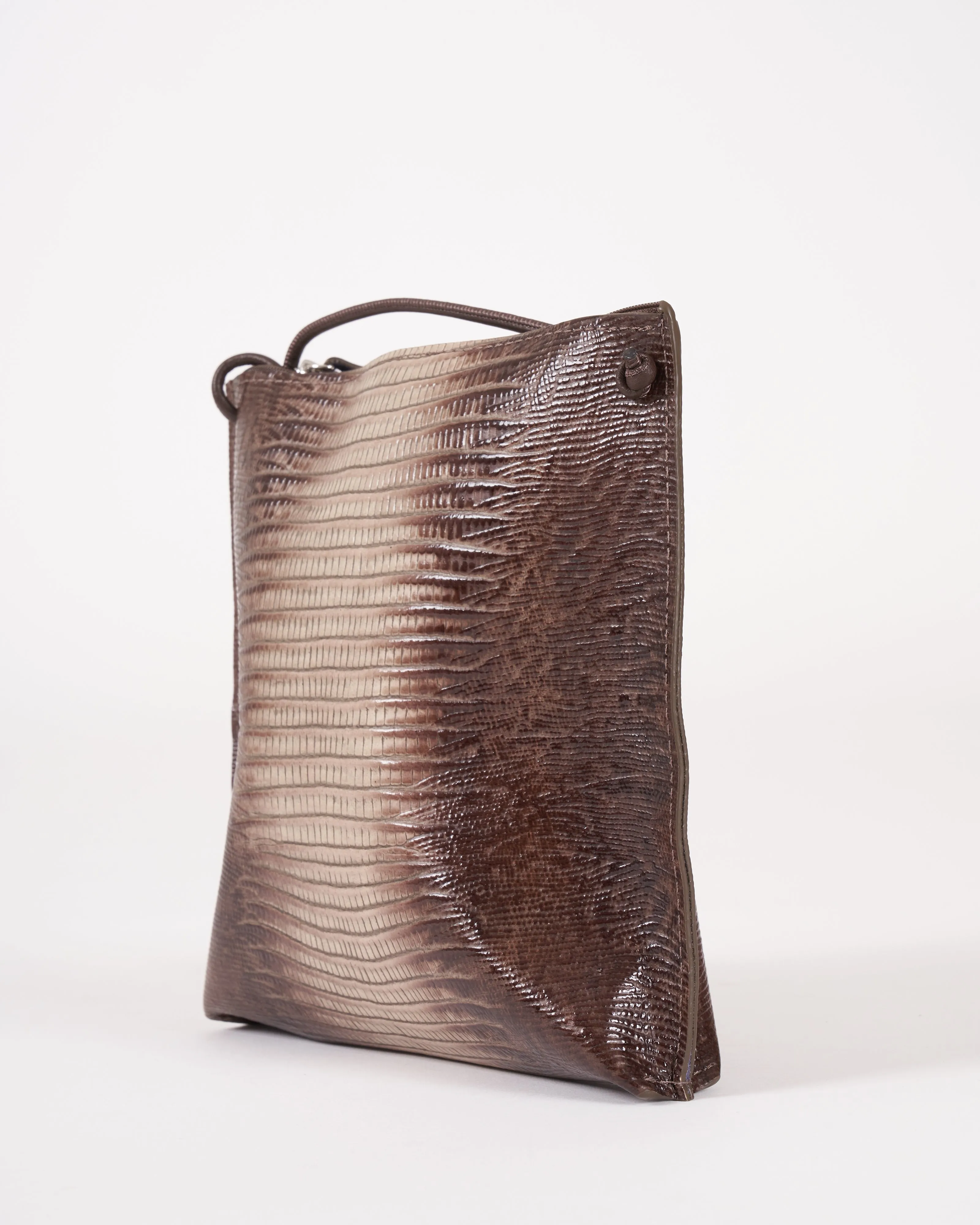 strappy pouch - khaki embossed lizard