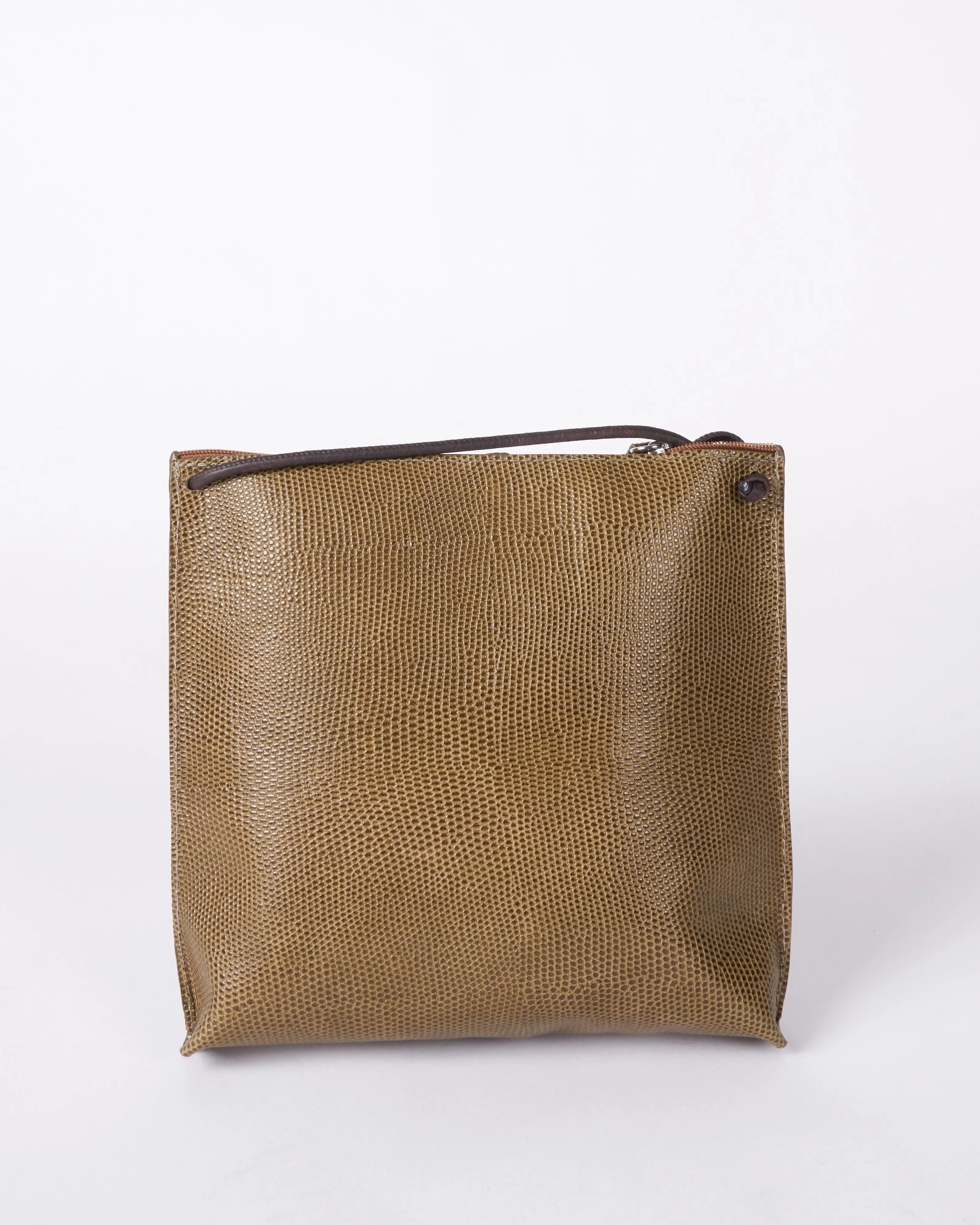 strappy pouch - olive embossed lizard
