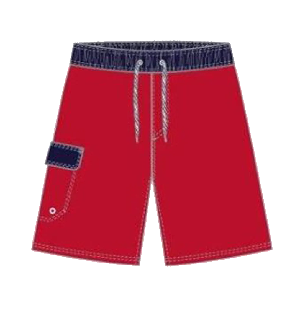 Swimwear Men's Classic Solid Contrast Band, Cargo Pocket Swim Trunk, Swimsuit