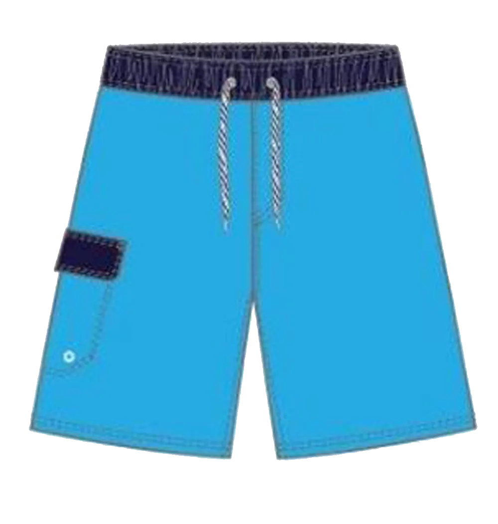 Swimwear Men's Classic Solid Contrast Band, Cargo Pocket Swim Trunk, Swimsuit