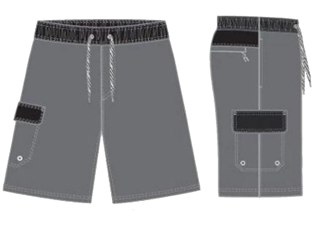 Swimwear Men's Classic Solid Contrast Band, Cargo Pocket Swim Trunk, Swimsuit