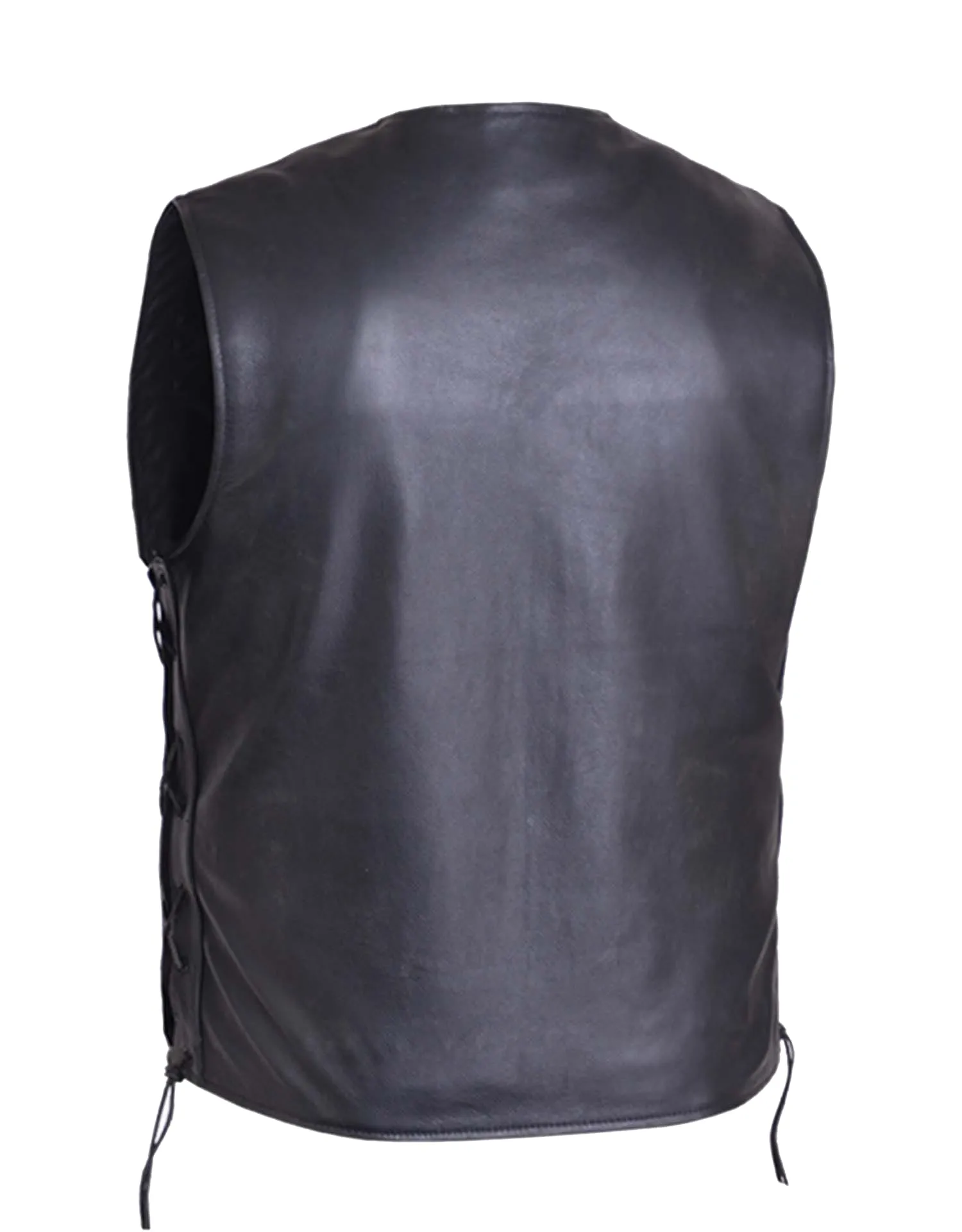 Tall Men's Premium Motorcycle Leather 10-Pocket Vest
