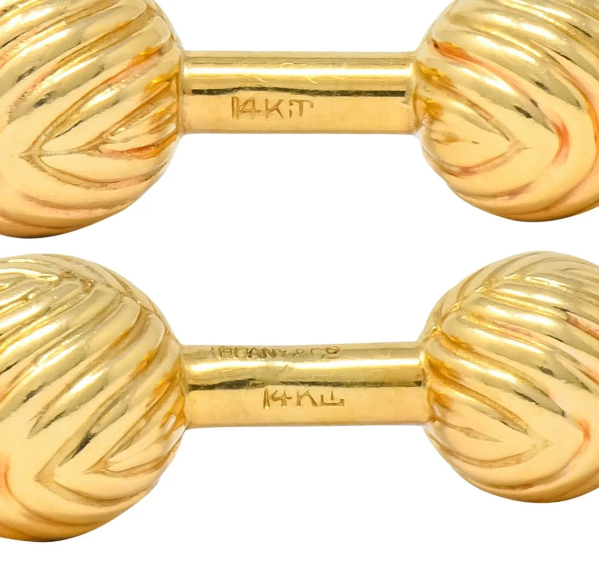Tiffany & Co. 1960's Vintage 14 Karat Gold Ridged Ball Men's Cufflinks